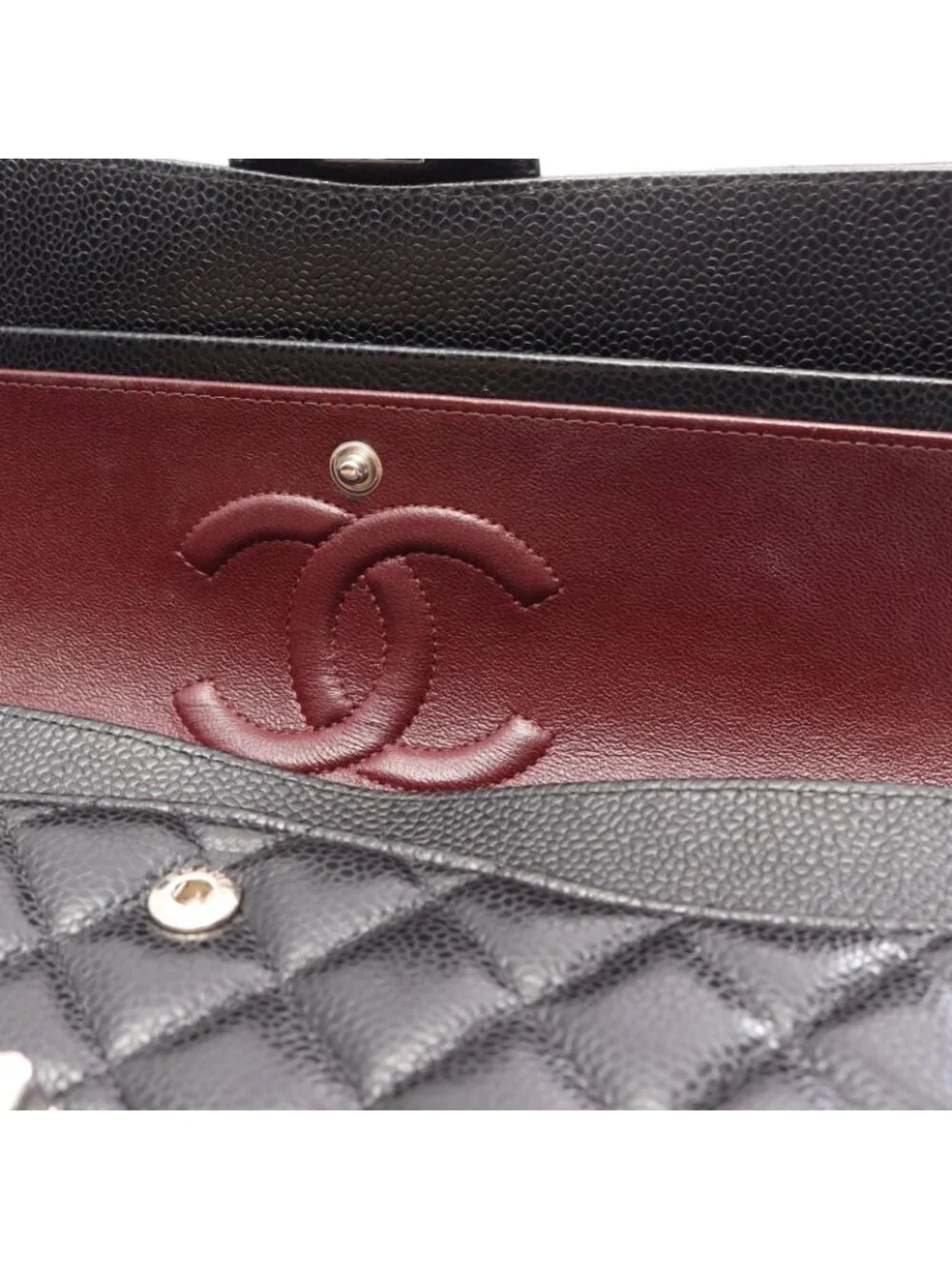 Chanel Shoulder Bag Quilted Double Flap Black Caviar Leather Chain
